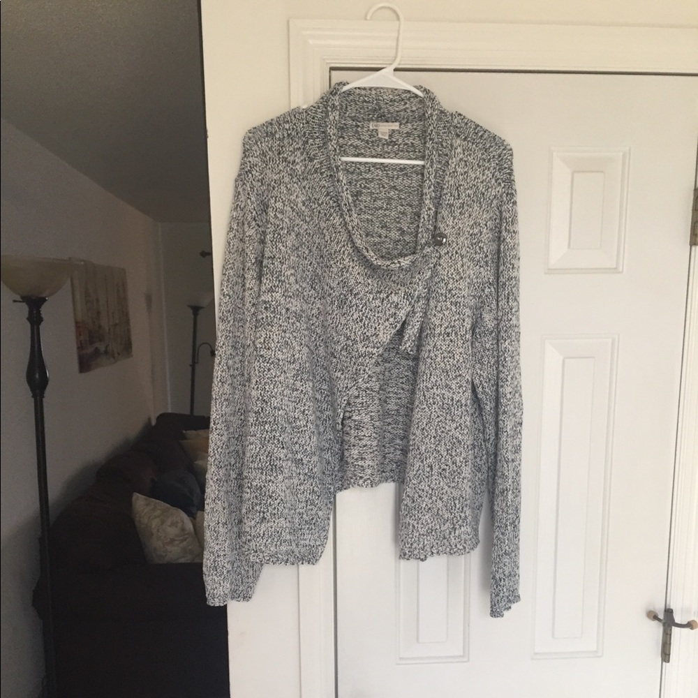 Blue and White cardigan.